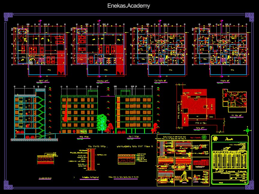 دانلود پلان معماری ساختمان مسکونی پنج‌طبقه به‌همراه مقطع و نما - 02