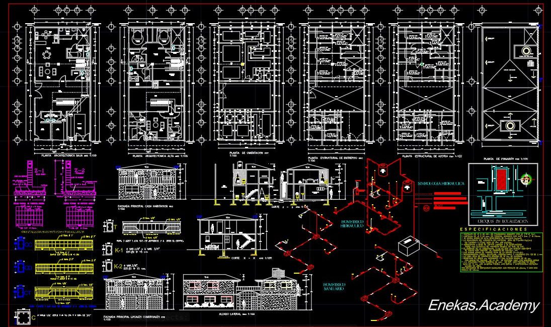 دانلود پلان معماری ساختمان مسکونی دوطبقه به‌همراه مقطع و نما - 02