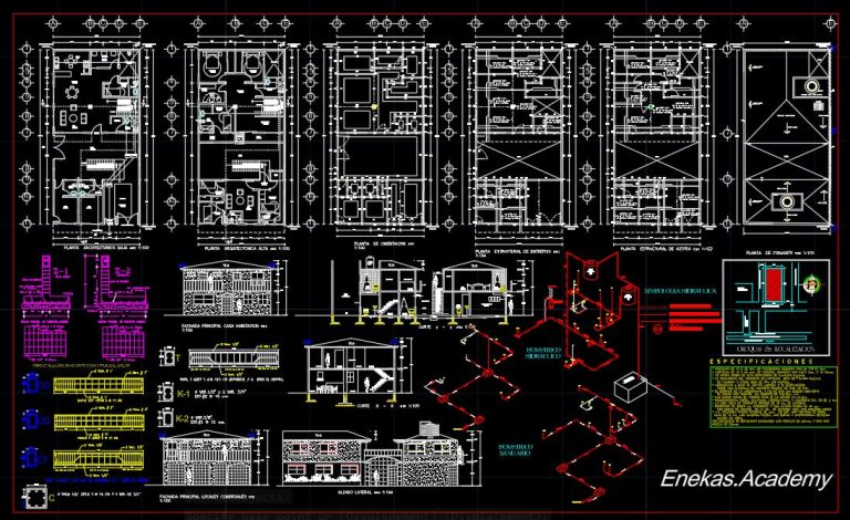 دانلود پلان معماری ساختمان مسکونی دوطبقه به‌همراه مقطع و نما - 02