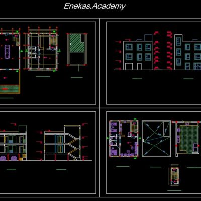 دانلود پلان معماری ساختمان مسکونی دوطبقه به‌همراه مقطع و نما - 03