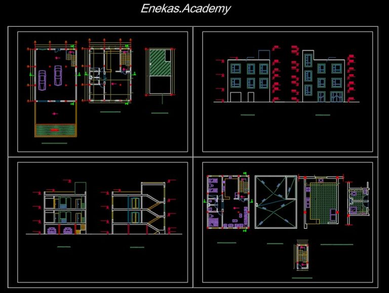 دانلود پلان معماری ساختمان مسکونی دوطبقه به‌همراه مقطع و نما - 03
