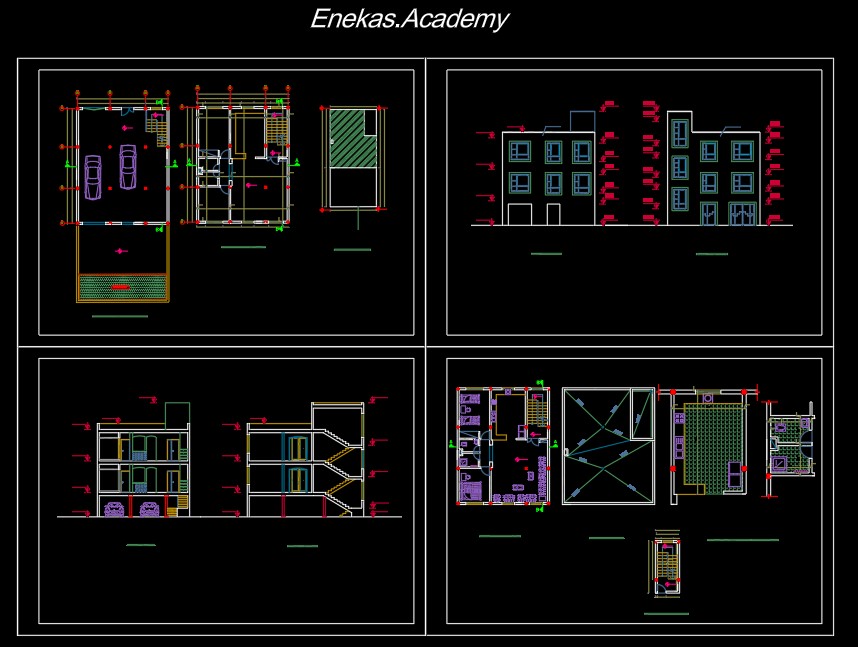 دانلود پلان معماری ساختمان مسکونی دوطبقه بههمراه مقطع و نما - 03