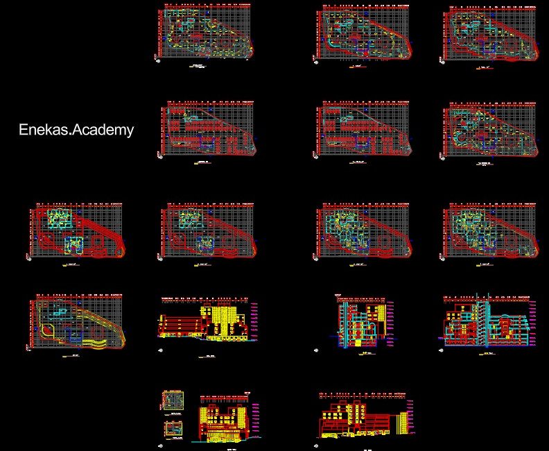 دانلود پلان معماری مجتمع تجاری-اداری به‌همراه مقطع و نما – 02