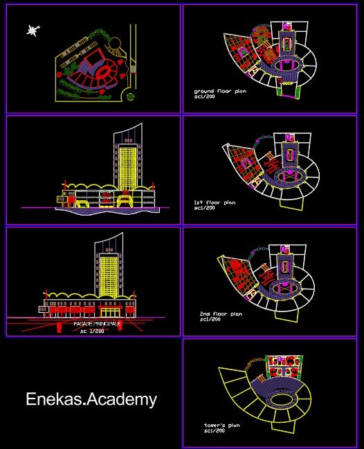 دانلود پلان معماری مجتمع تجاری-اداری به‌همراه مقطع و نما – 03