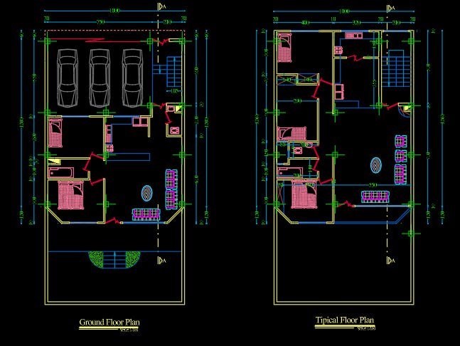 دانلود پلان معماری ساختمان مسکونی سه‌طبقه به‌همراه مقطع و نما - 02