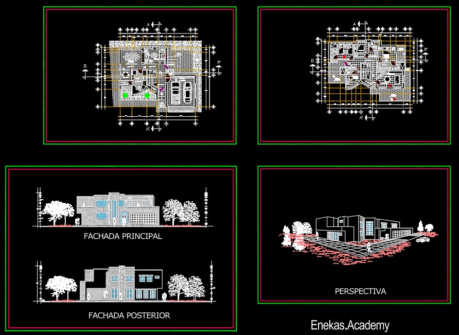 دانلود پلان معماری ویلا به‌همراه نما – 02