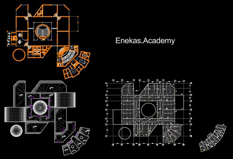 دانلود پلان معماری موزه به‌همراه مقطع و نما – 02